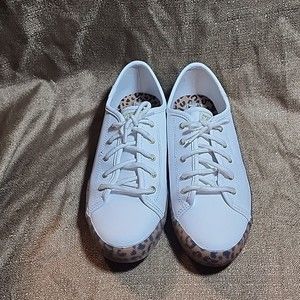 Toddler Keds cheetah print sole and white shoe
